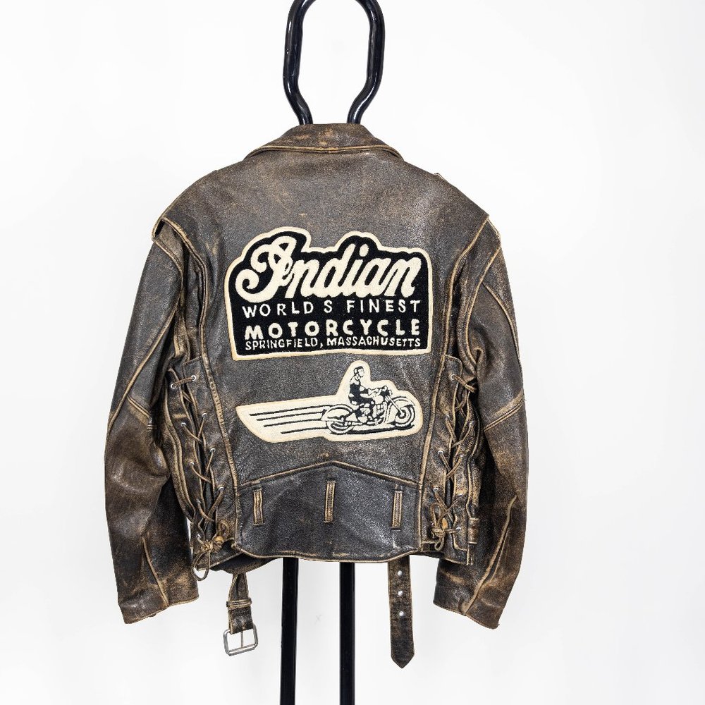 VTG 90’s Indian Motorcycle Patch Brown Leather Rider Jacket Rare